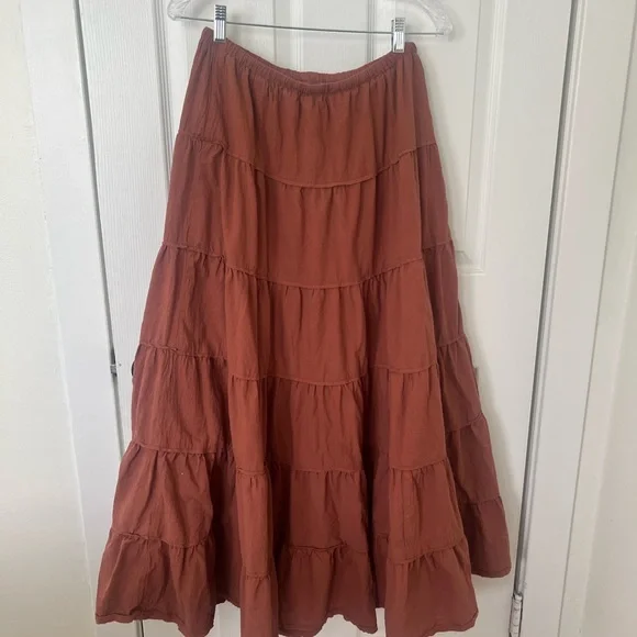 Bohme A-Line Tiered Skirt in Terracotta Size L - Picture 3 of 5